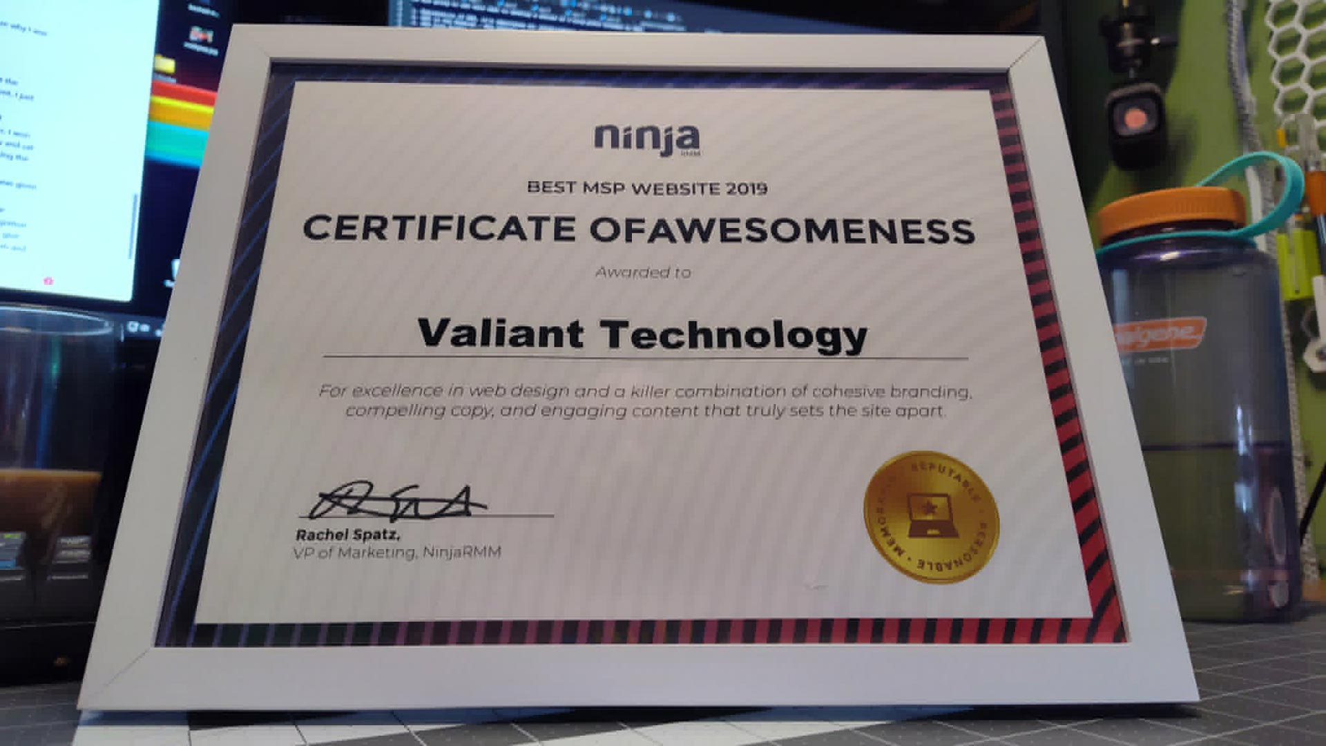 NinjaOne Certificate of Awesomeness